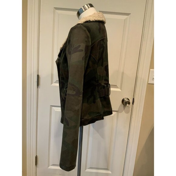 Marrakech Green Camo Moto Zip-Up Jacket W/ Shearling Collar, Size M - Picture 4 of 10